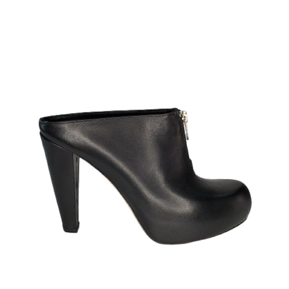 Loeffler Randall Pernille Black Leather Zip-Front Platform Mules
